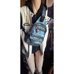 Iridescent Mini Sling Backpack Bag | Holographic Rainbow Crossbody Chest Bag